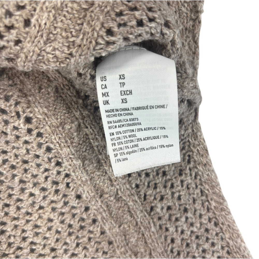 American Eagle Sweater Womens XS Cable Open Knit Cotton Wool Blend Taupe Boho - Picture 3 of 8